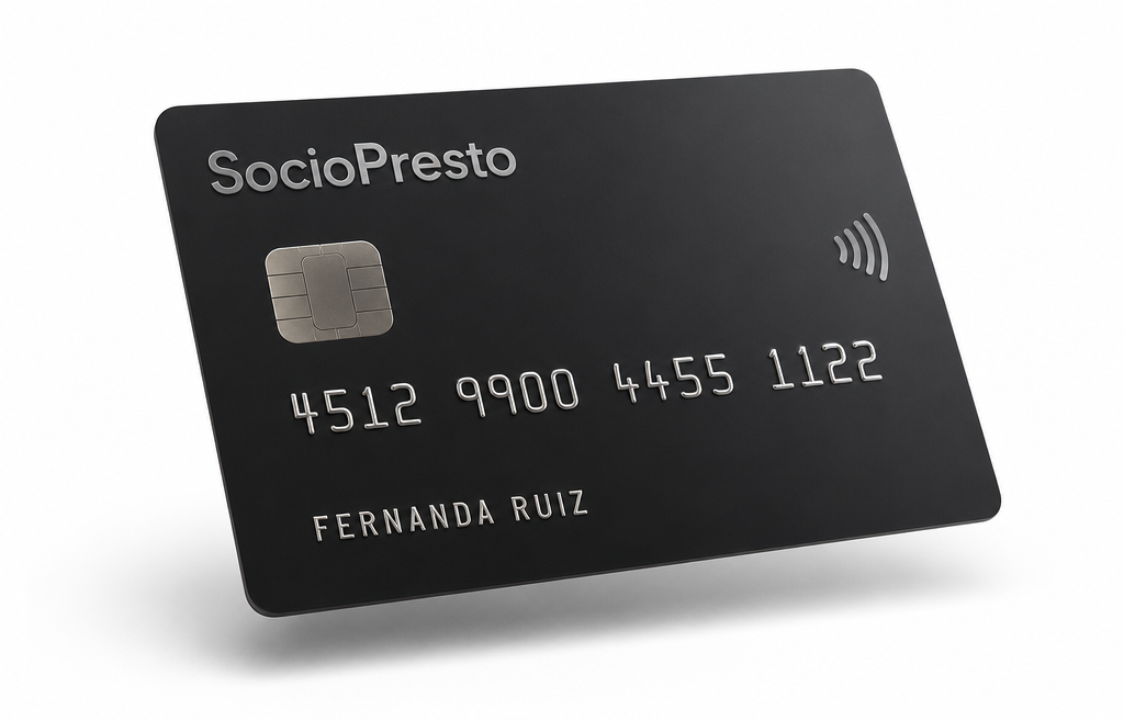 Tarjeta de crédito SocioPresto en color negro mate